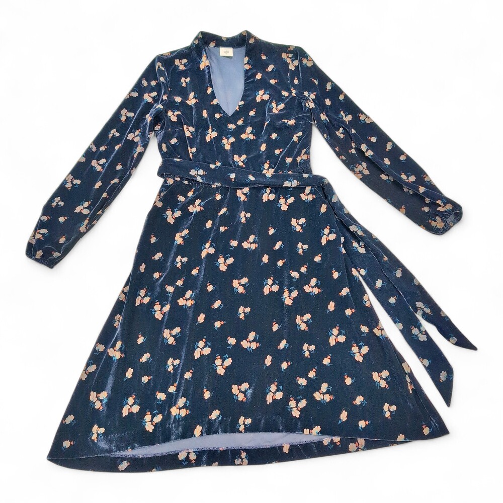 Cabi Velvet Floral Long Sleeve Belted Dress XS